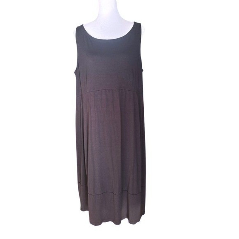 EILEEN FISHER Black Sleeveless Midi Dress Cutout Back Rayon Lycra XL